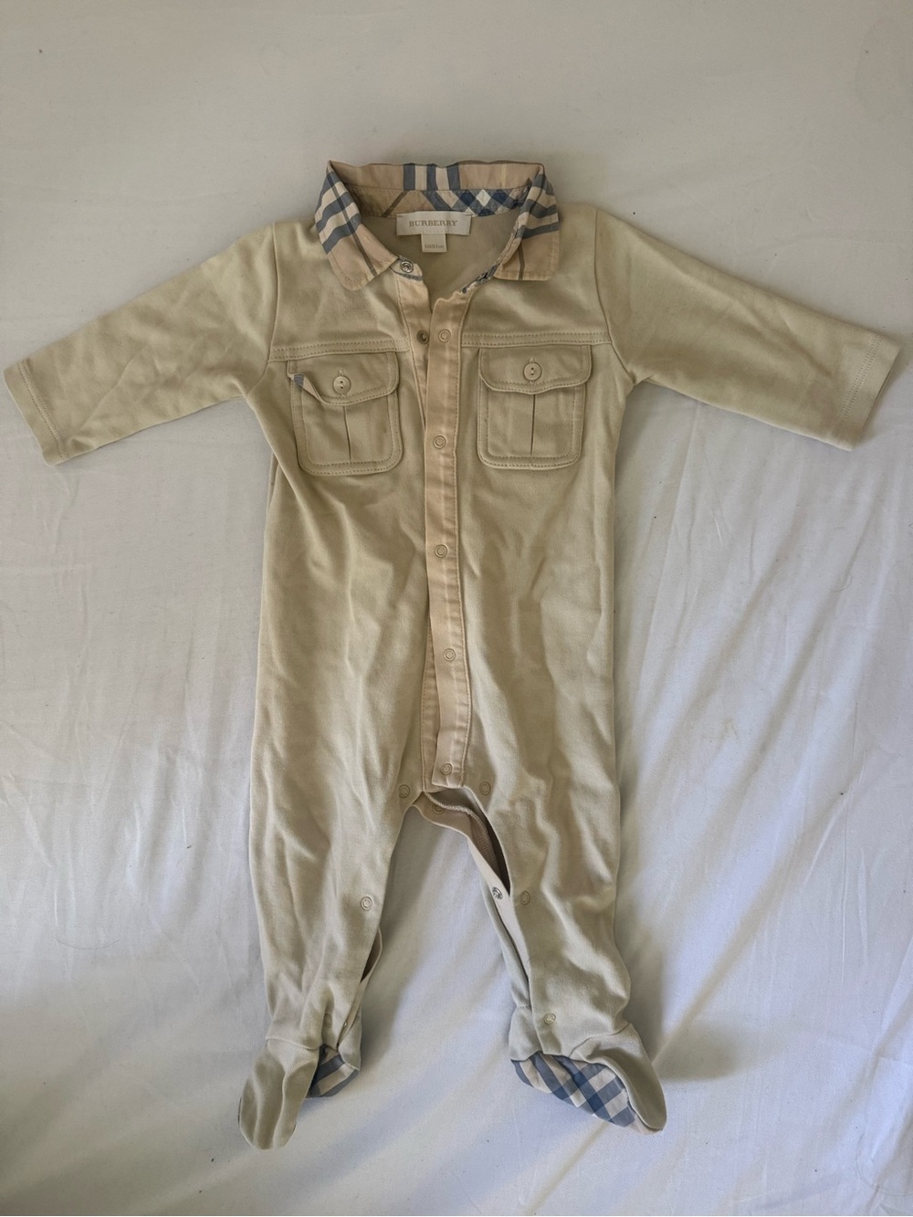 Burberry Baby Cream One-Piece Footed Romper
